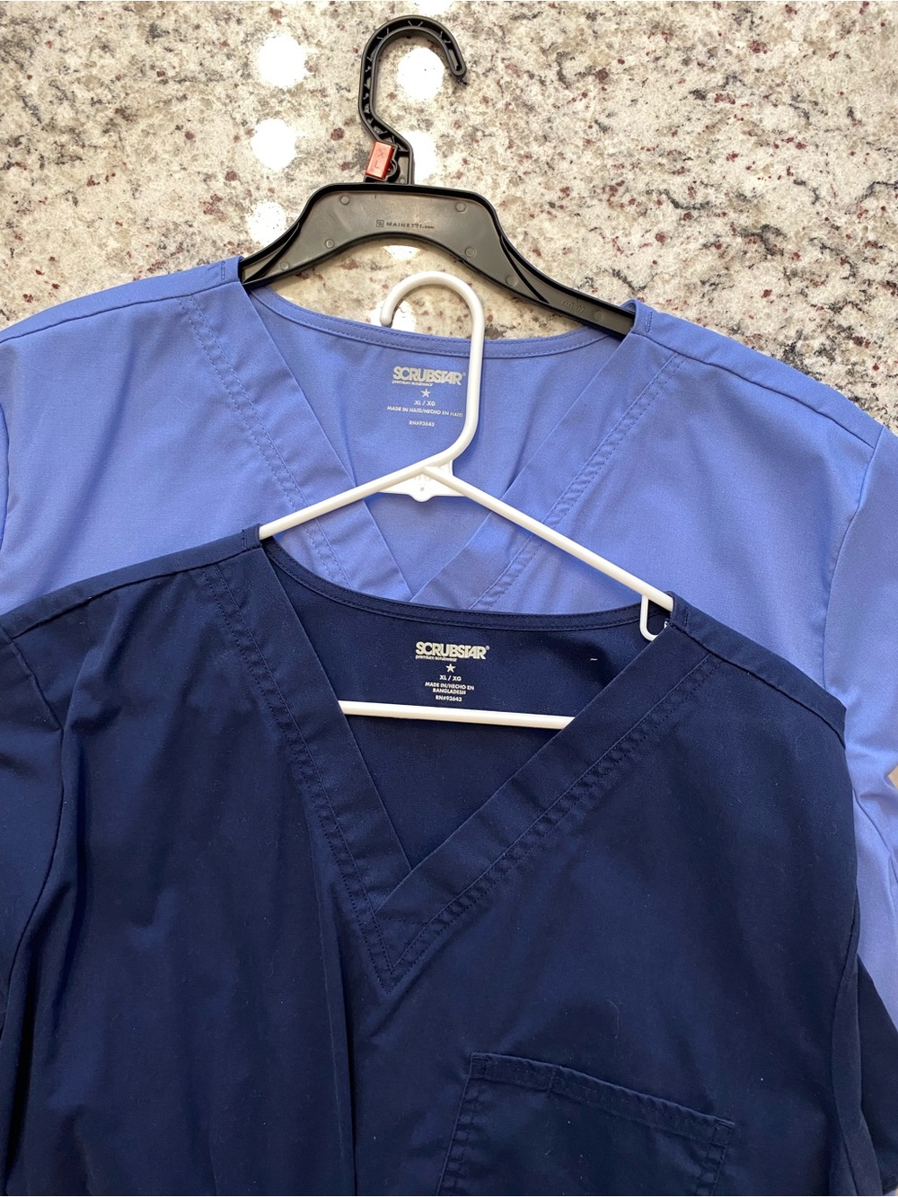 2 pc’s bundle of 2 Men’s V-Neck Medical Scrub Tops- Navy & Light Blue colors
